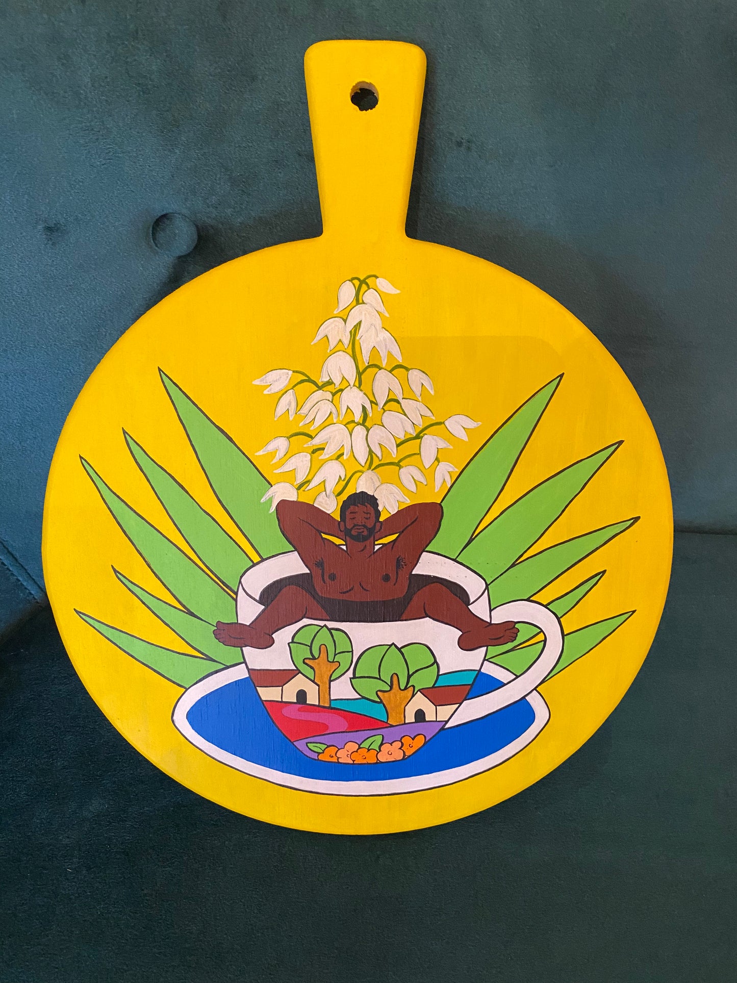 Our Fellow Mortals - Cafécito painted wood paddle