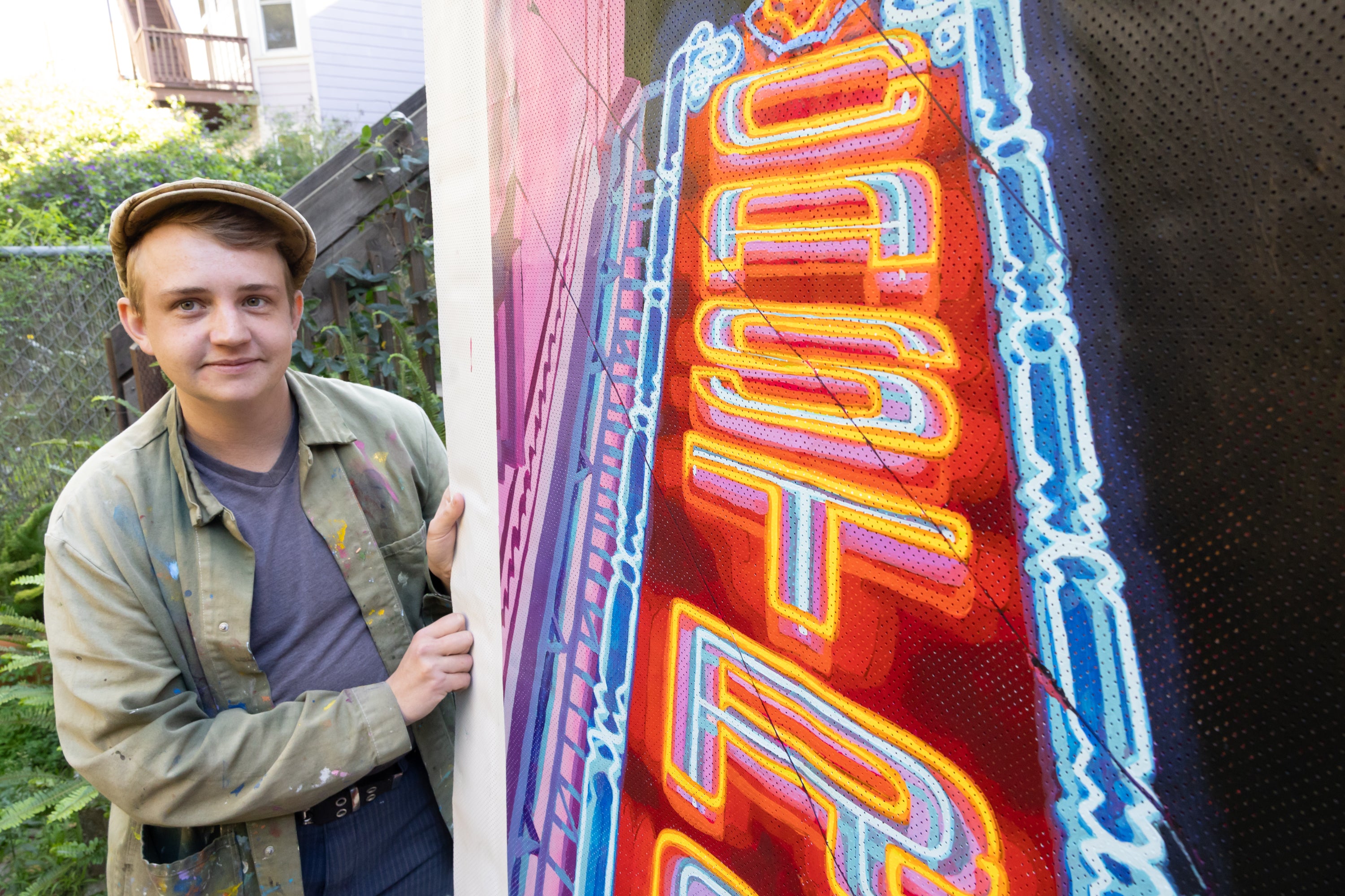 BEACONS - Nathaniel J. Bice - Castro Screen Neon painting on reclaimed screen