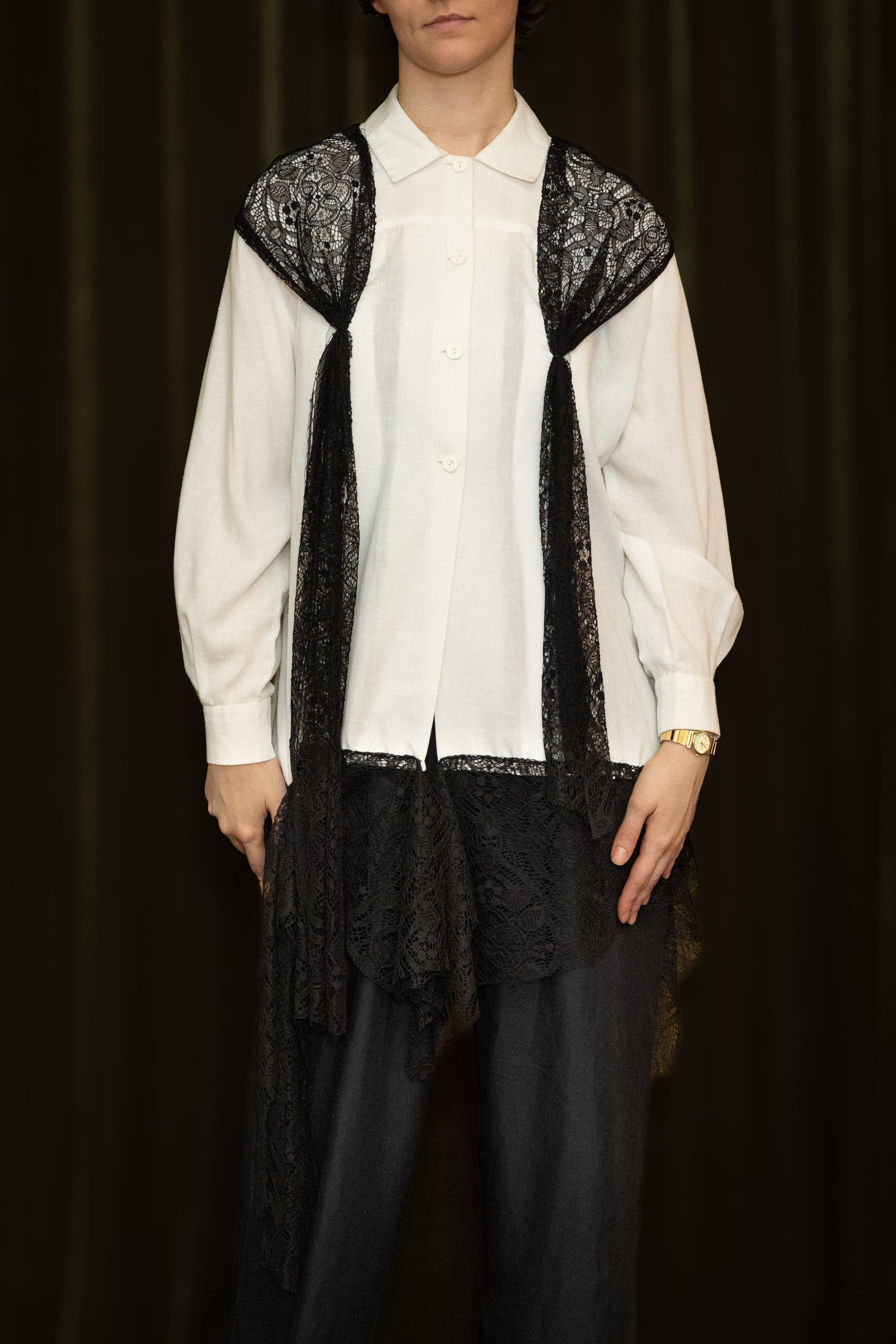 Joey Ehrenberg -White blouse with black lace