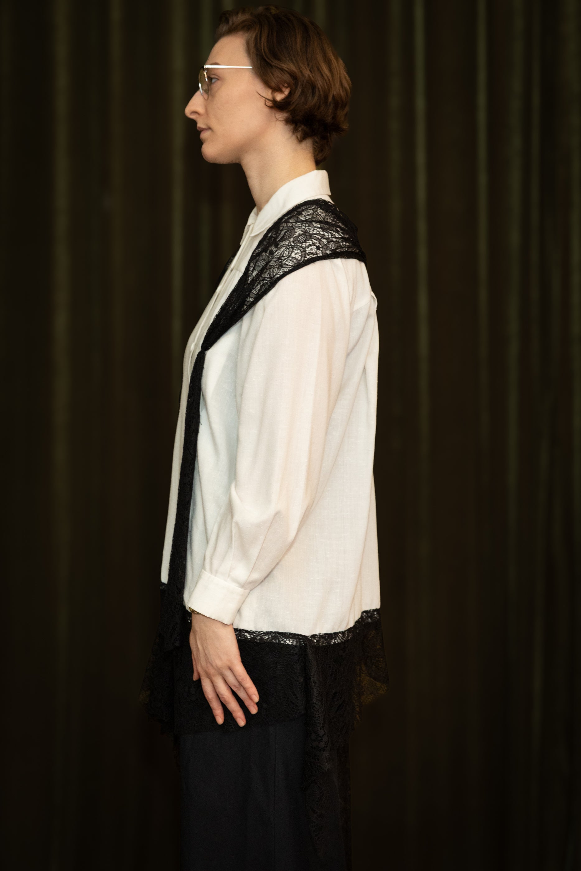 Joey Ehrenberg -White blouse with black lace
