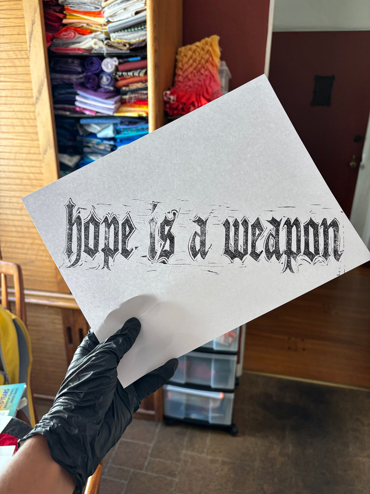 UNSUPERVISED - Kai Reisa - Hope is A Weapon linocut print framed