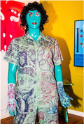 Queer A.F. - Jocelyn Khosla - Hand-drawn original tattoo art green jumpsuit