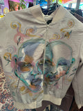 Nic Hampton - Silver Bomber Jacket w Faces & Swirls