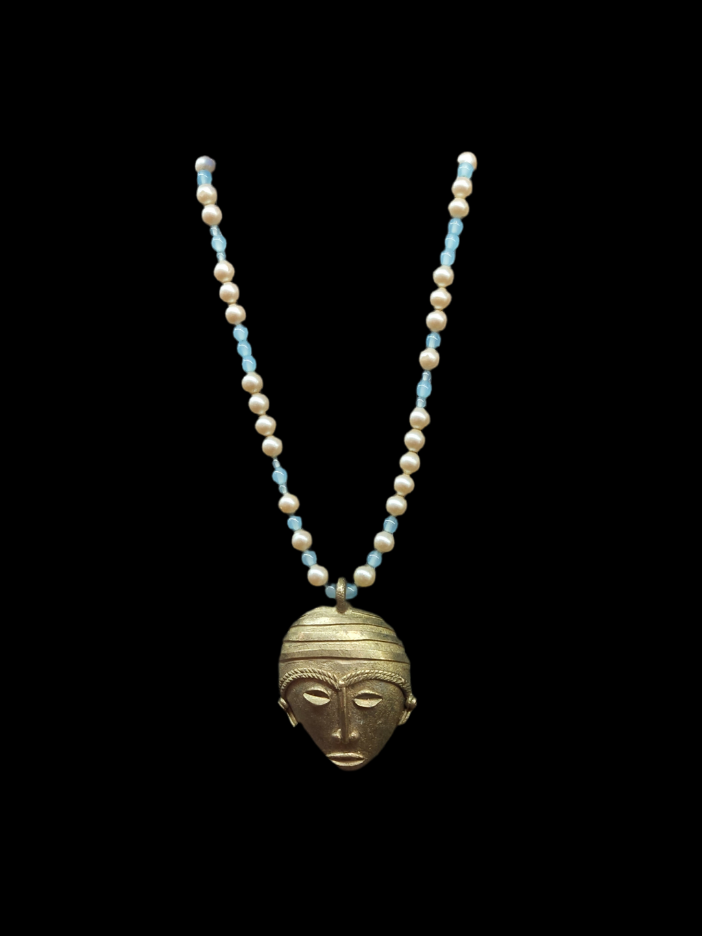 DS Brass Mask Pearl Necklace