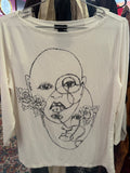 Nic Hampton - White Long-sleeved Shirt w Roses and Faces
