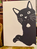 Black cat illustration on a beige card