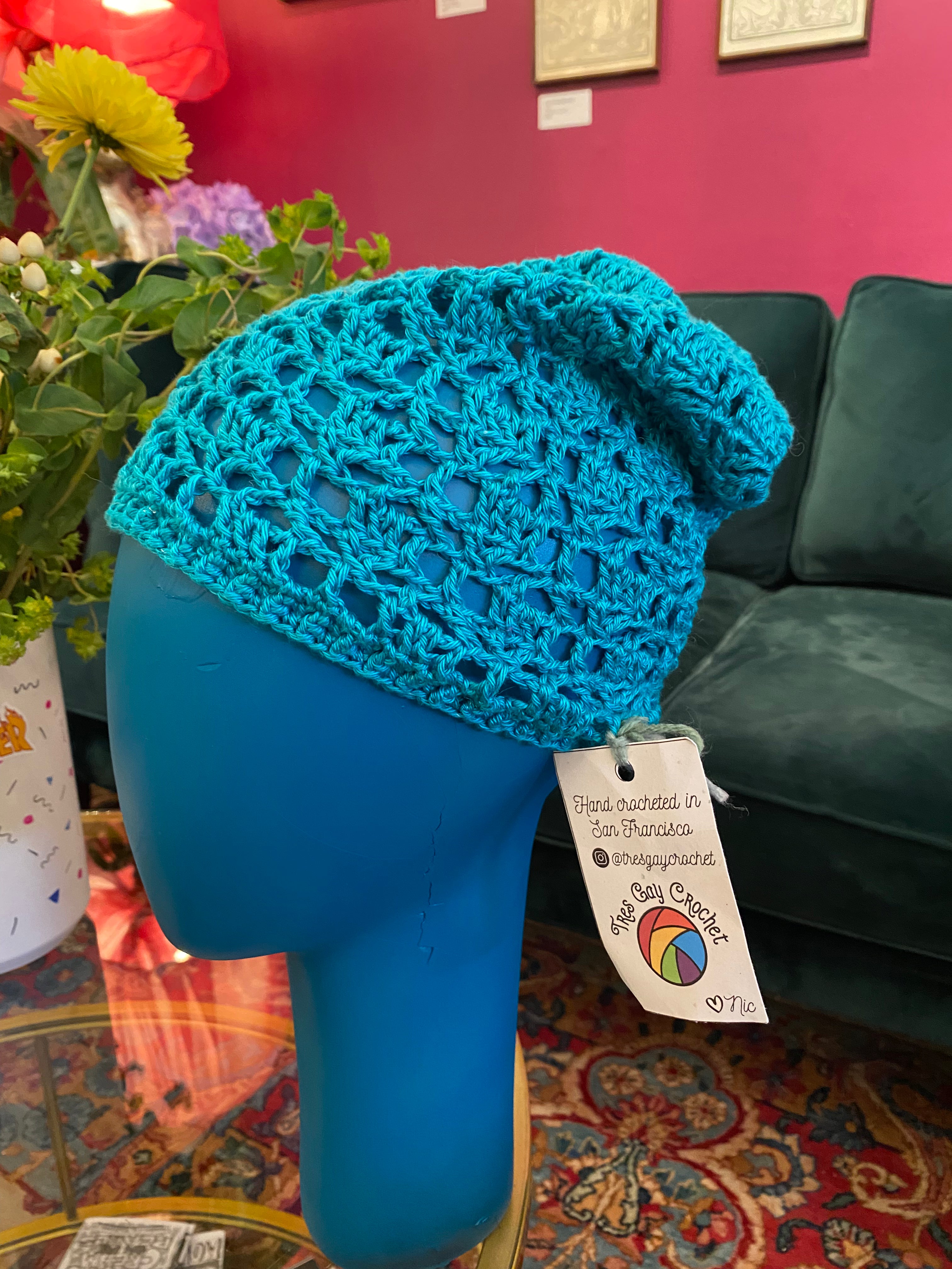 Nic Sommerfeld - Crocheted teal beanie hat