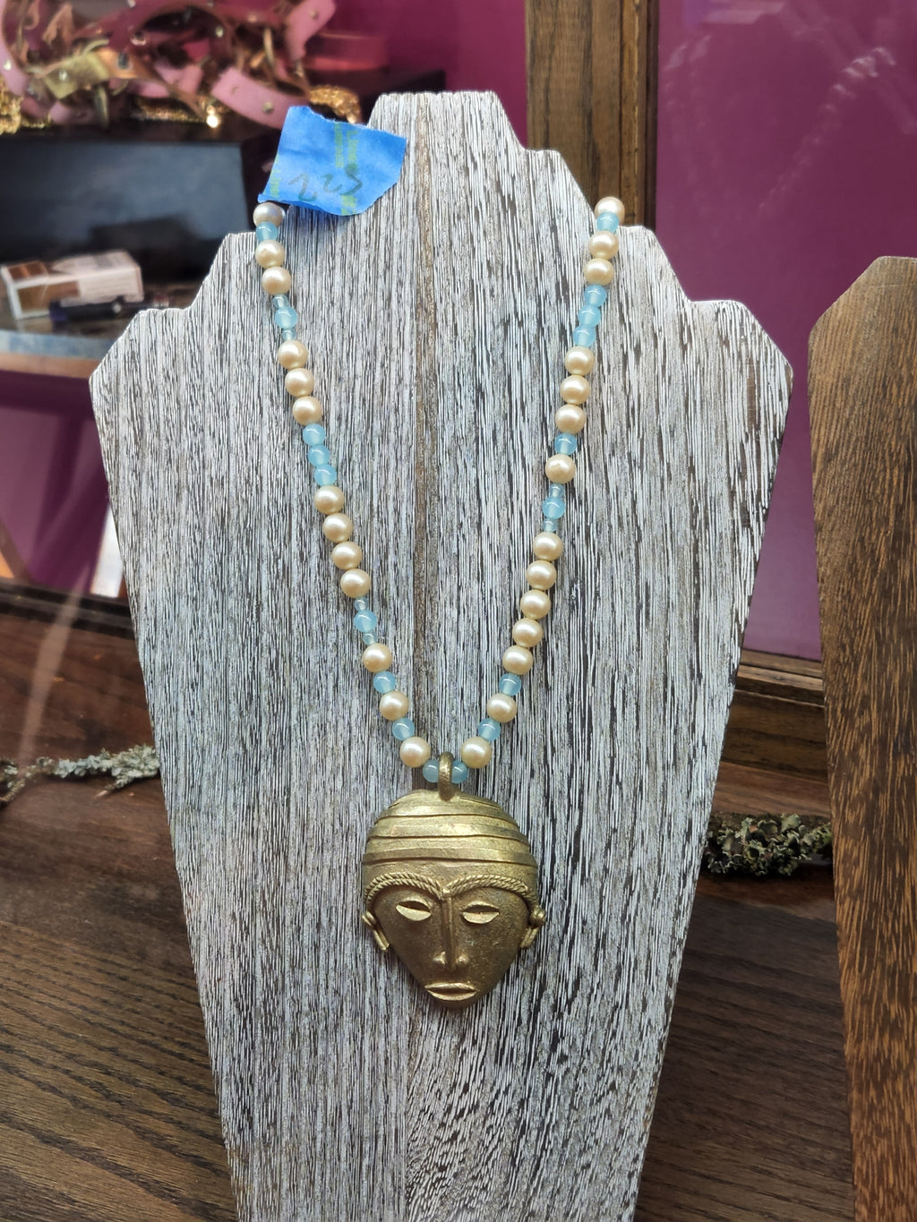 DS Brass Mask Pearl Necklace
